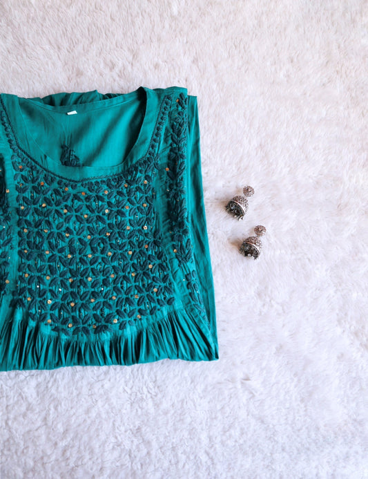 Nazakat Teal Blue Mukaish Dress