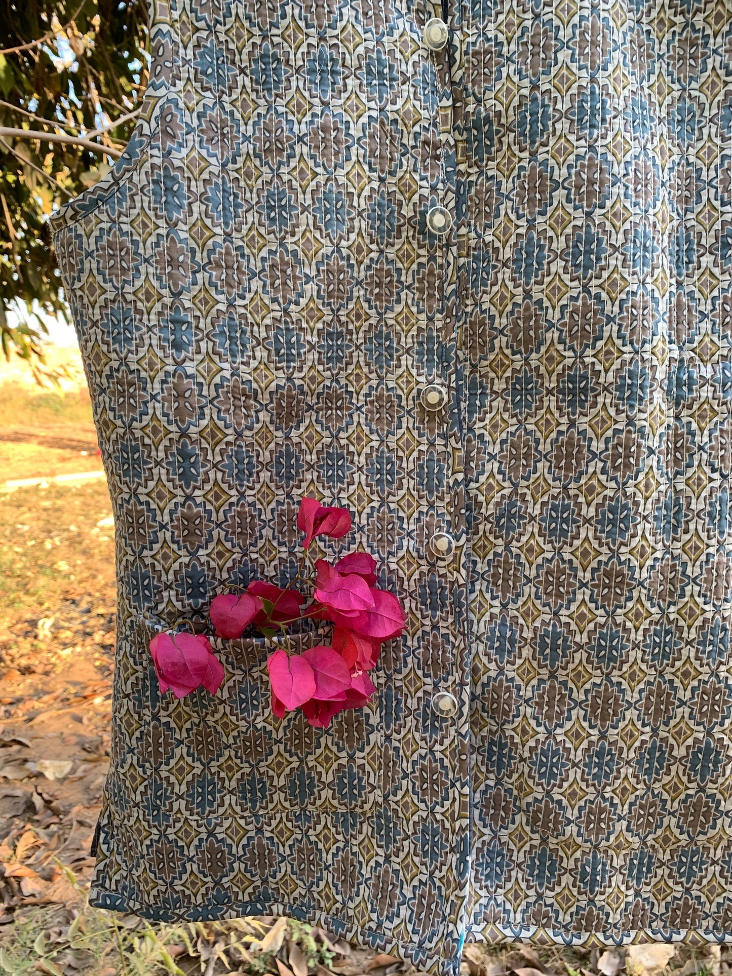 Blue-Grey Hand Block Printed Reversible Jacket