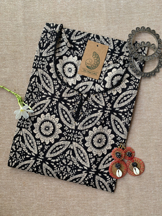 "Kajal" Ajrakh Hand Block Printed Cotton Kurta